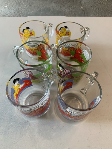(6) 1978-1980 McDonald’s Garfield Glas Kaffeetassen Gläser Tassen Vintage Vintage