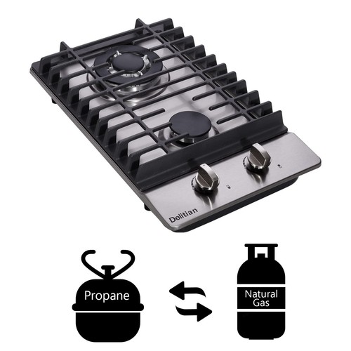 12 Inch Gas Cooktop, Built-in Stainless Steel 2 Burners Gas Stove Top LPG/NG ... - Picture 3 of 6