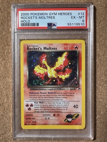 2000 Pokemon Gym Heroes Rocket's Moltres Holo 12/132 PSA 6