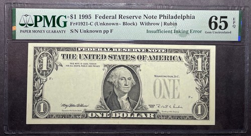 $1 1995 FRN Philadelphia - Insufficient Inking of Overprint Error - PMG 65 EPQ - Picture 1 of 3