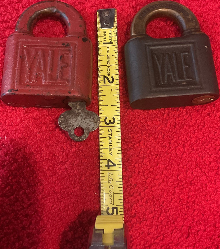 Yale Vintage Padlocks Lot of 2 Red and Bronze with Key for 1 Collectible
