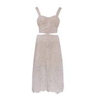 Maje Kleid Beige Bestickt ÄRmellos Gr. Fr 40 L Damen Stickerei MFPRO01690