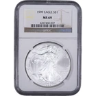 1999 $1 American Silver Eagle ~ NGC MS69