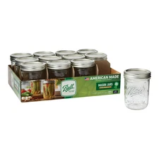 Ball 16 oz Mason Jars Wide Mouth 12pk, Pint Canning Jars with Lids and Rings
