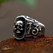 Gothic Punk 13 Skull Ring Men's Stainless Steel Lucky Number Thirteen Skull Ring