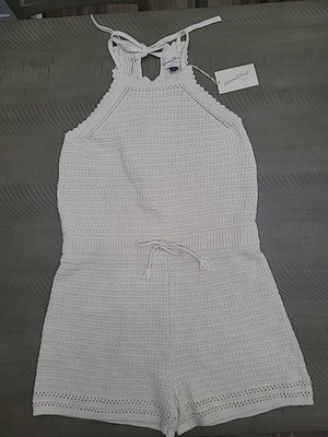 Universal Thread Crochet High Neck Tie Waist Cream Romper Size S New With Tag 