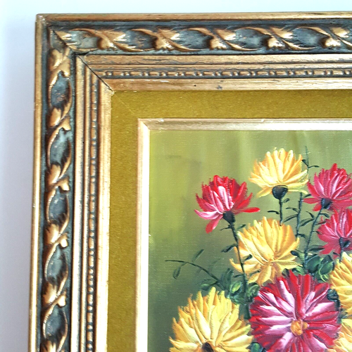 Vintage Blumen Ölgemälde gelb rot Blumen antik gold Holzrahmen signiert - Bild 5 von 18