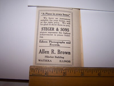 1917 T.S. Allen Brown STEGER & SONS Piano Print Ad WATSEKA ILLINOIS - Lot 216
