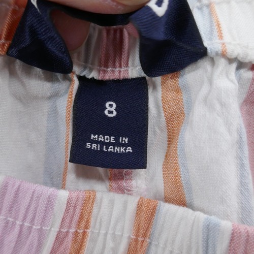 Lands End Womens Linen Blend Wide Leg Crop Pants 8 Pink White Stripe Pull On NEW - Picture 7 of 15