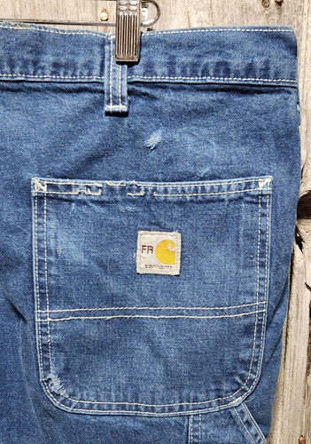 38x32 Hombre CARHARTT FR Impermeable Trabajo Azul Jeans Carpintero Denim 290-83 - Imagen 4 de 5
