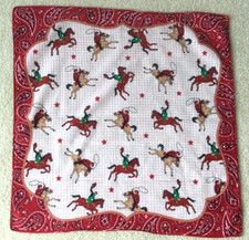 Vtg Cowboy Rodeo Bandana Rockabilly Western Riders Horses Square 19' EUC