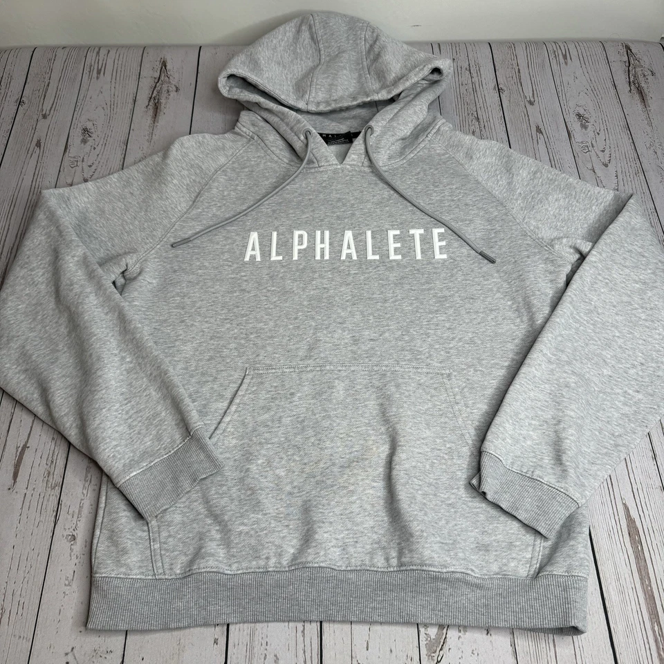 Толстовка с капюшоном Alphalete мужская средняя с надписью серый пуловер для тренировок - Изображение 2 из 4