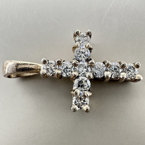 Light Blue Crystals Cross Pendant Prong Set Sterling Silver - Picture 6 of 14
