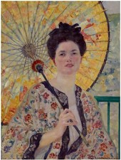 Girl with Japanese Umbrella Accent Tile Mural Kitchen Backsplash Marble Ceramic