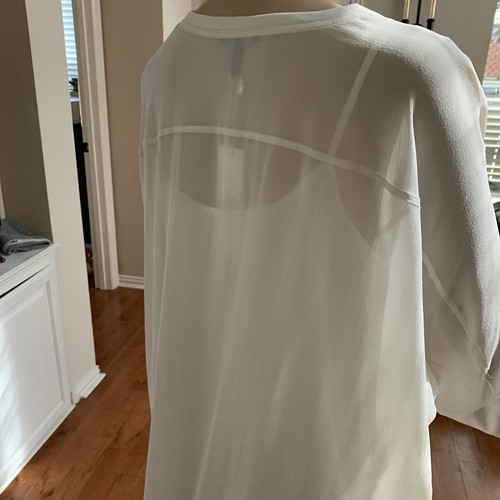 NWT Eileen Fisher Bone Silk Sheer Georgette Crepe Round Neck Top Sz L MSRP $258 - Picture 8 of 12