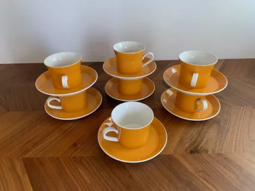 7 Orange Mikasa Duplex by Ben Seibel Tea or Coffee Cups Mugs with Saucers D3200