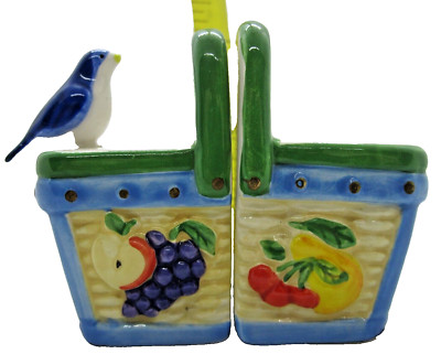 A Blue Bird On A picnics Basket Salt & Pepper Shaker Set Canon Falls
