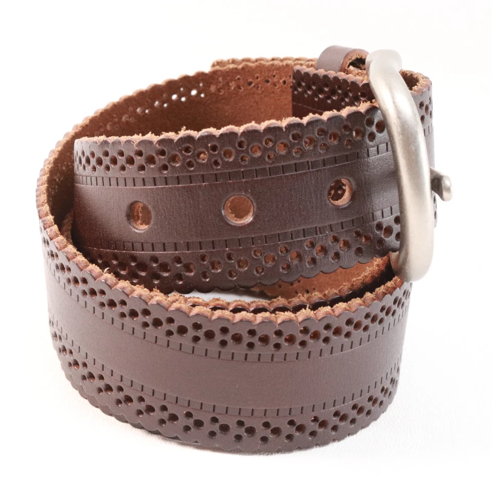 Cinturón de cuero genuino vintage para mujer mediano marrón perforado rosado borde hebilla Foto 4 de 4