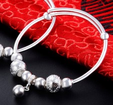 B22 Bracelet For Children Girls With Bell Silver Beads Fine Silver 990