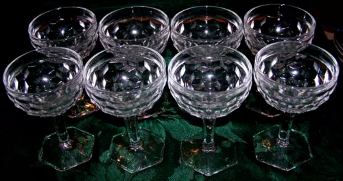 8 American Fostoria Clear 4.75 Inch Tall Cordials w/Hexagon Base