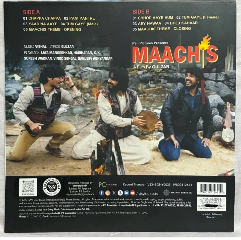 MAACHIS LP Vinyl Record  Bollywood Hindi Film Soundtrack Indian Mint Foto 2 de 2
