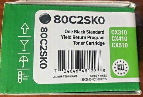 Lexmark 802SK BLACK Standard Yield Return Program Toner Cartridge 80C2SK0 New - 第 1/12 張圖片