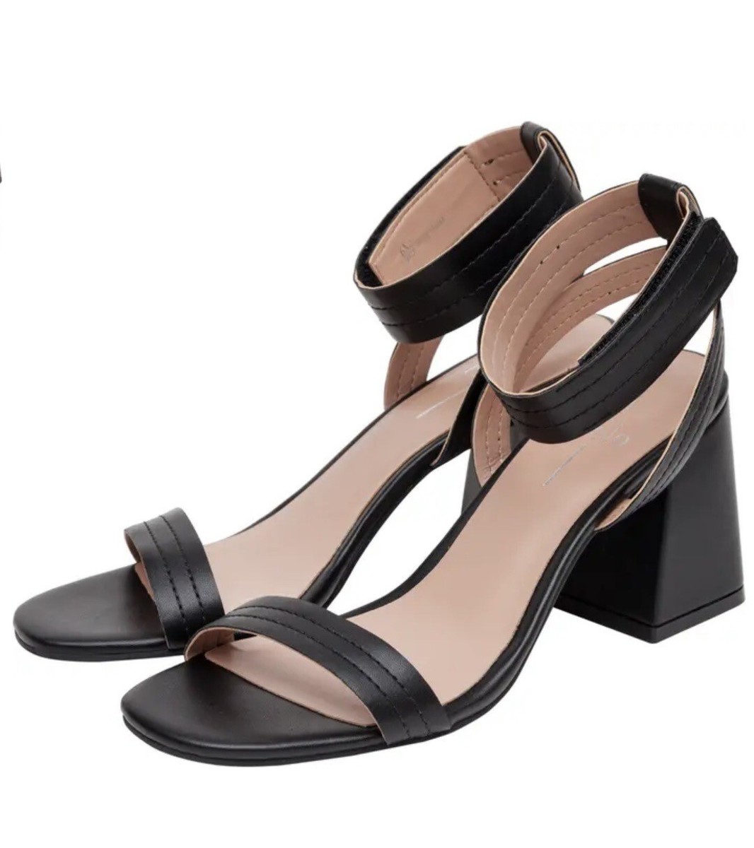 LINEA PAOLO Emmie Heeled Sandals Strappy Block Heel Black Leather