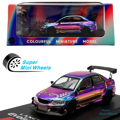 #ad CM Model 1:64 Mitsubishi EVO IX Widebody Chrome Purple with Extra wheels $22.99
