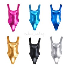 Women One Piece Cut Out Leotard Thong Bodysuit Wet Look Bikini Monokini Swimsuit