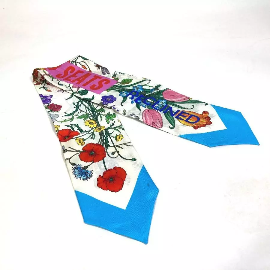 GUCCI Authentique écharpe bandeau nœud cou motif floral soie L10 cm x H86 cm femme