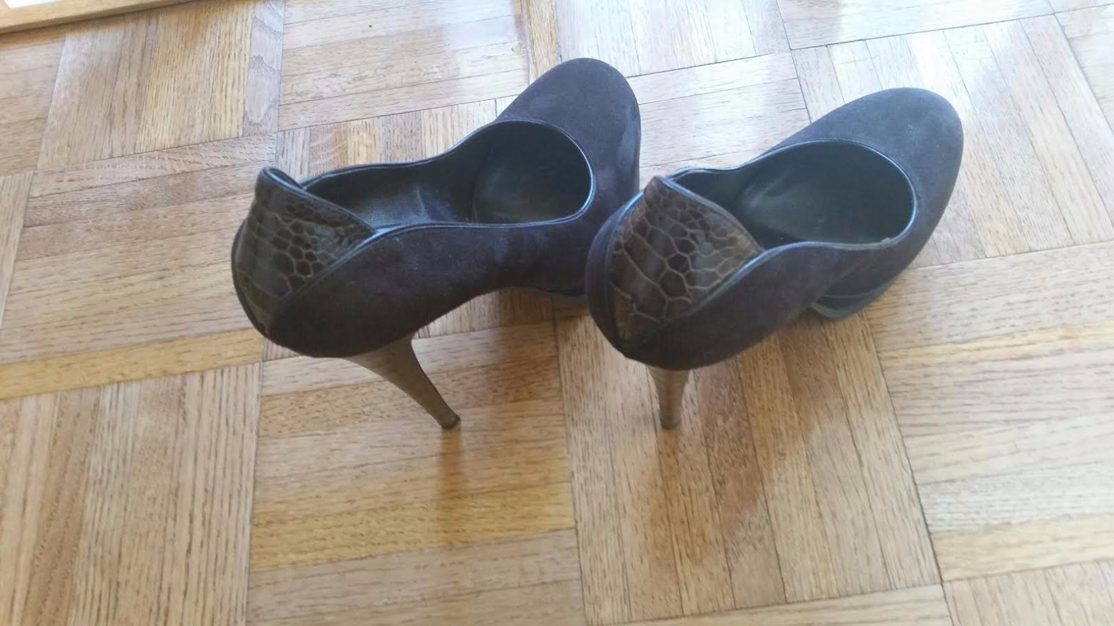 YSL Yves Saint Laurent 39 5 tacco plateau marrone scamosciato OMAGGIO