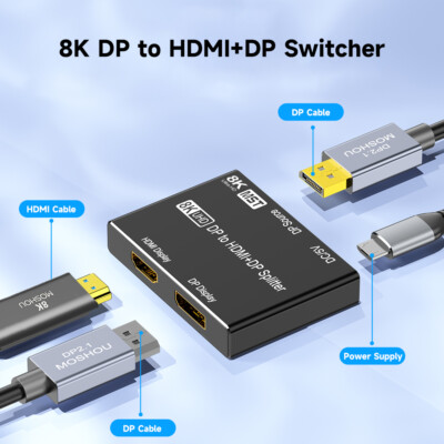 2 IN 1 Out DP TO DP HDMI Switcher Splitter 8K@60hz Ultra HD 48Gbps Extender