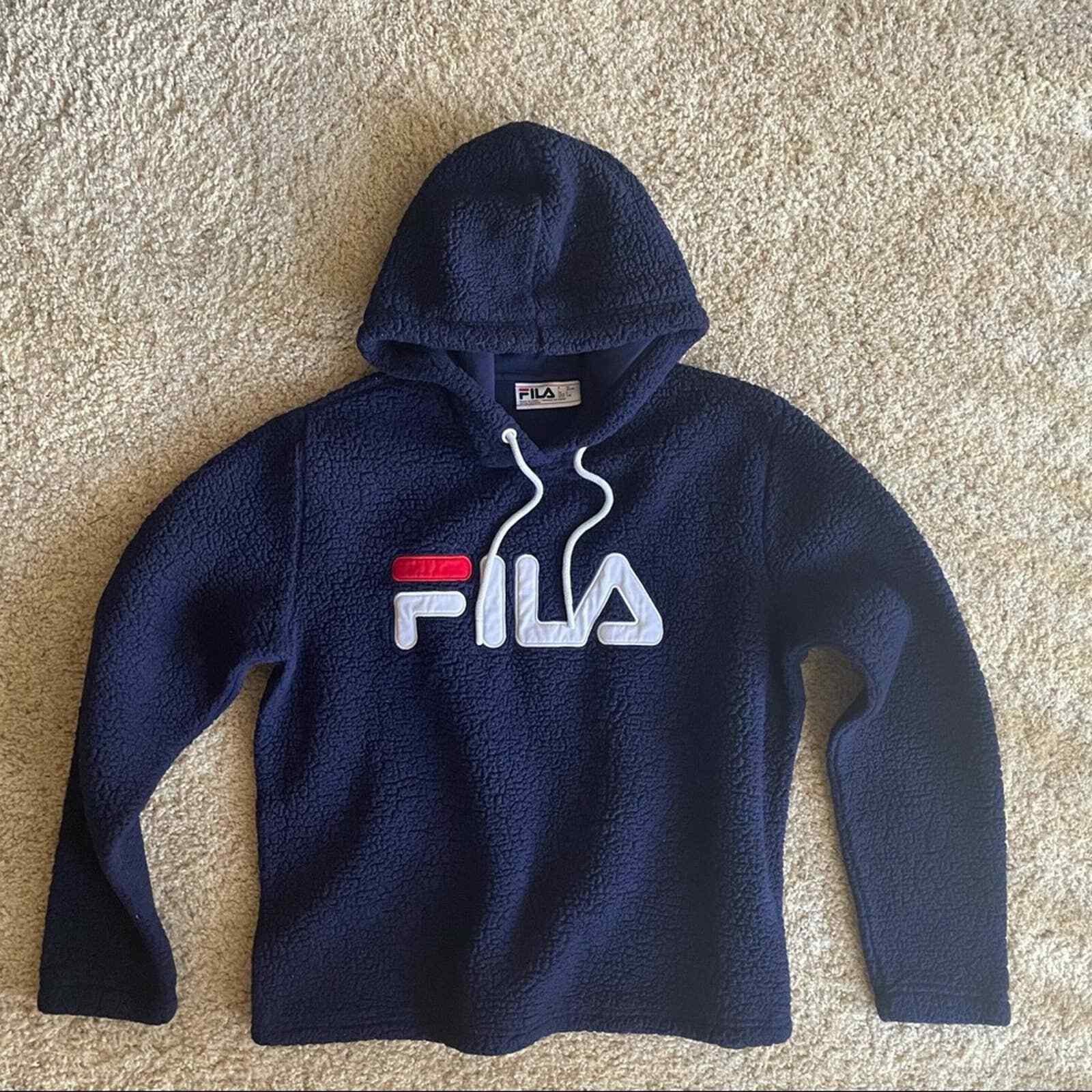 Felpa con cappuccio logo sfocato Fila Sherpa taglia large