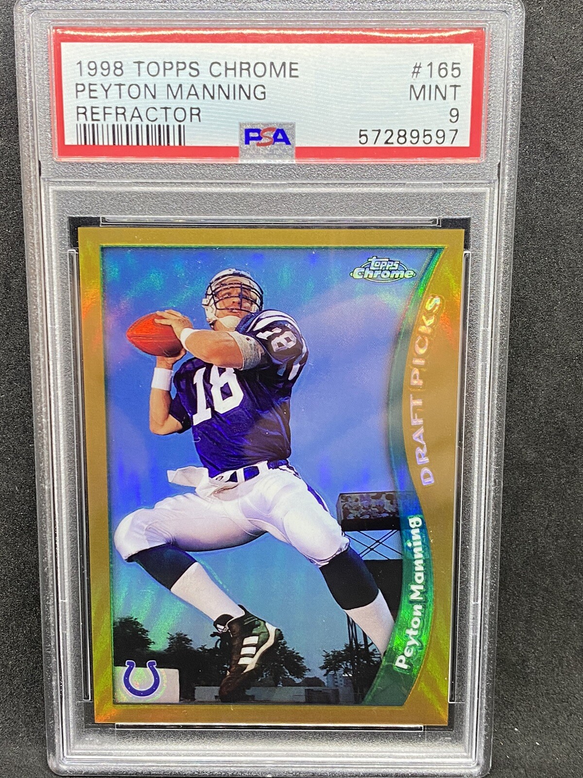 1998 Topps Chrome Refractor Peyton Manning  ROOKIE RC #165 PSA 9 MInt RARE! HOF
