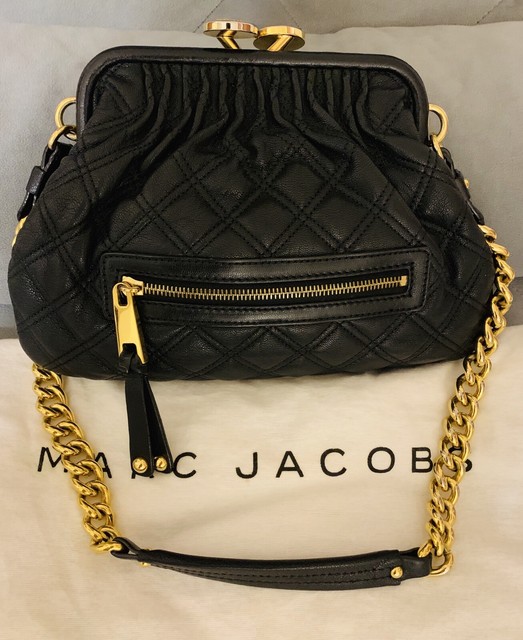 Marc Jacobs black quilted leather satchel with gold chain strap eBay