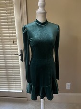 Forever 21 Green velour Turtleneck Ruffle cocktail dress Christmas size small