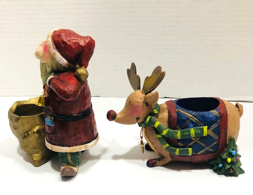 Weihnachten Votiv Kerzenhalter 2er Set launisch Weihnachtsmann mollig Rentier FEHLER - Bild 3 von 9