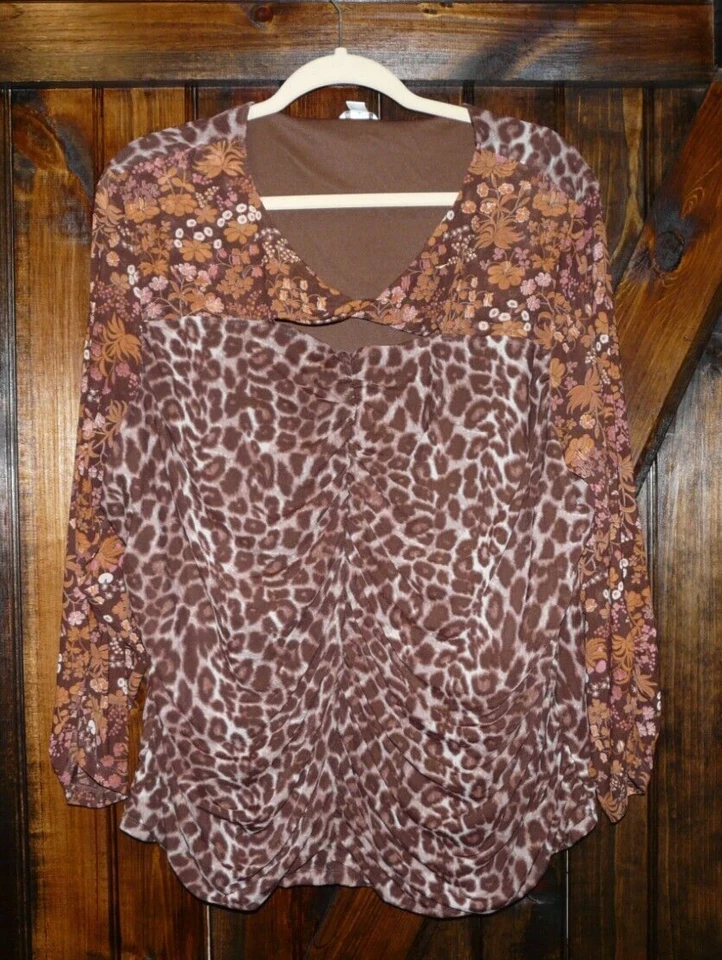 Top Cato Talla 22/24 Manga Larga Marrón Floral Estampado Animal Boho Campesino Hippie Foto 4 de 4