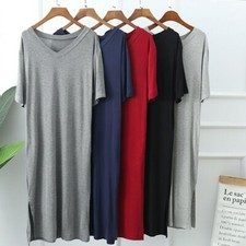Lady Modal Short Sleeve Long T Shirt Dress Petticoat Full Slip Lounge Loose