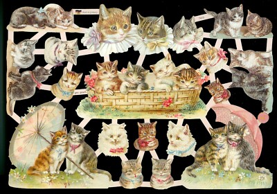 VICTORIAN STYLE DIE CUT PAPER SCRAPS MIXED CatS ef7415 GERMANY