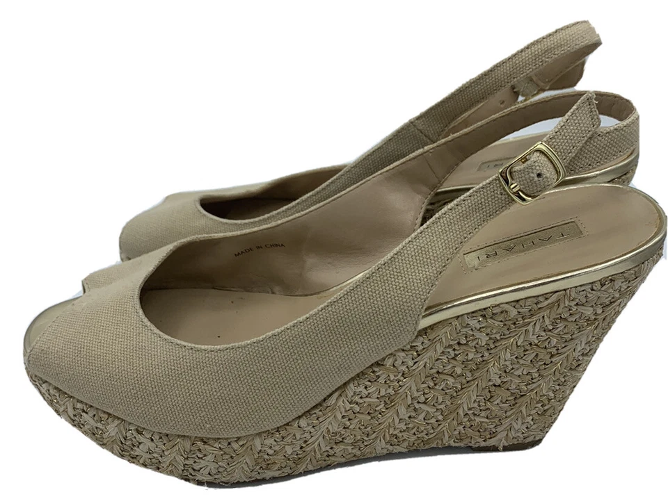 Alpargata cuñas Tahari talla 8,5 M TAYLOR doradas brillantes fibras metálicas Foto 3 de 4