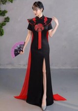 Elegant Mandarin Collar embroidery Bodycon Fishtail Cheongsam Evening Dresses