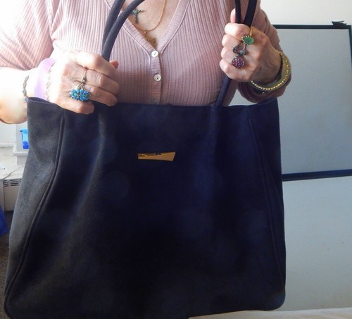 Donna Karan Cosmetics Shoulder Bag Tote Black Soft Faux Suede - Picture 3 of 7