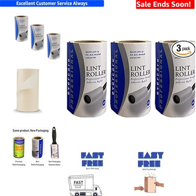 3-Pack Extra Sticky Lint Roller Refills - 60 Sheets Each, Pet Hair Remover
