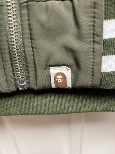 Vintage A Bathing Ape BAPE Varsity Bomber Jacket Green Orange Logo Japan Size S - Picture 4 of 24