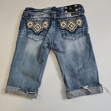 Miss Me Girls size 16 Blue Denim Jeans Shorts Cut Offs Rhinestones Bling