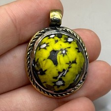 Ancient Roman Yellow Mosaic Glass Brass Pendant