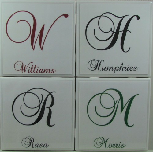 Tile Coasters- Name/Initial - Set of 4 - (Buy Any 2 Sets - Get 1 Set Free) - A - Afbeelding 1 van 11