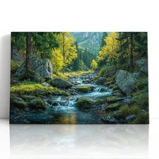 Mountain Stream Canvas Print Wall Art – Nature Landscape Home Decor | Art Print