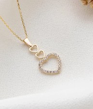 1 Ct Round Cut Simulated Diamond Heart Pendant Necklace 14k Yellow Gold Plated